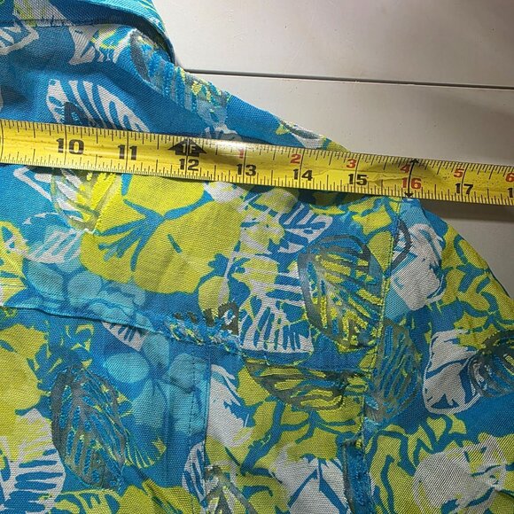 Ruby Rd. Favorites Womens Tropical Print Button-Up shirt blouse Sz 14 Blue Green - Picture 6 of 8